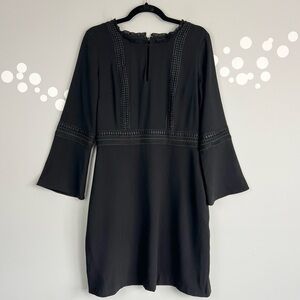 Ann Taylor Lace Trim Flare Bell Sleeve Dress Size 6